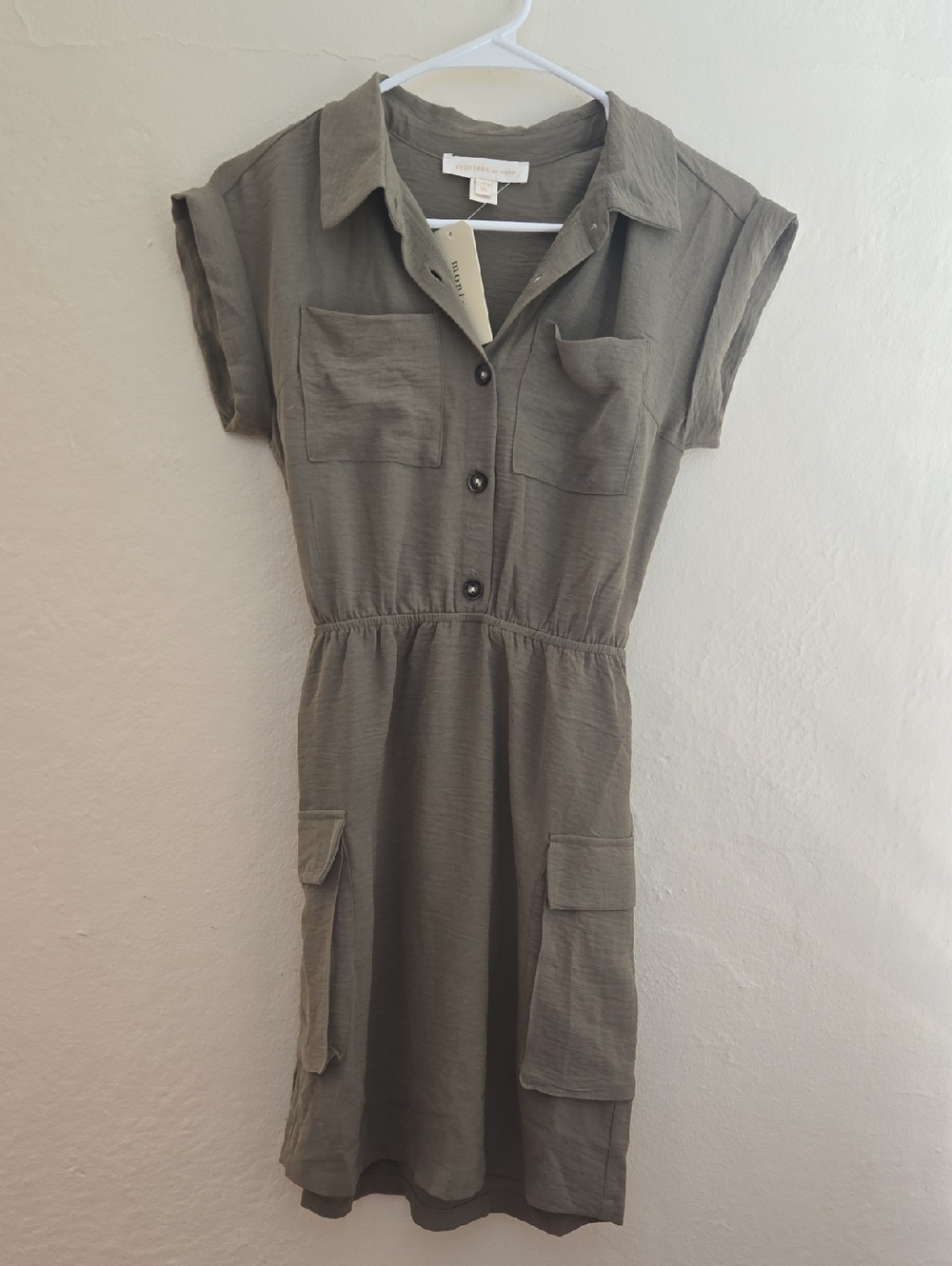 Monteau Olive Utility Button-Front Mini Dress_0041